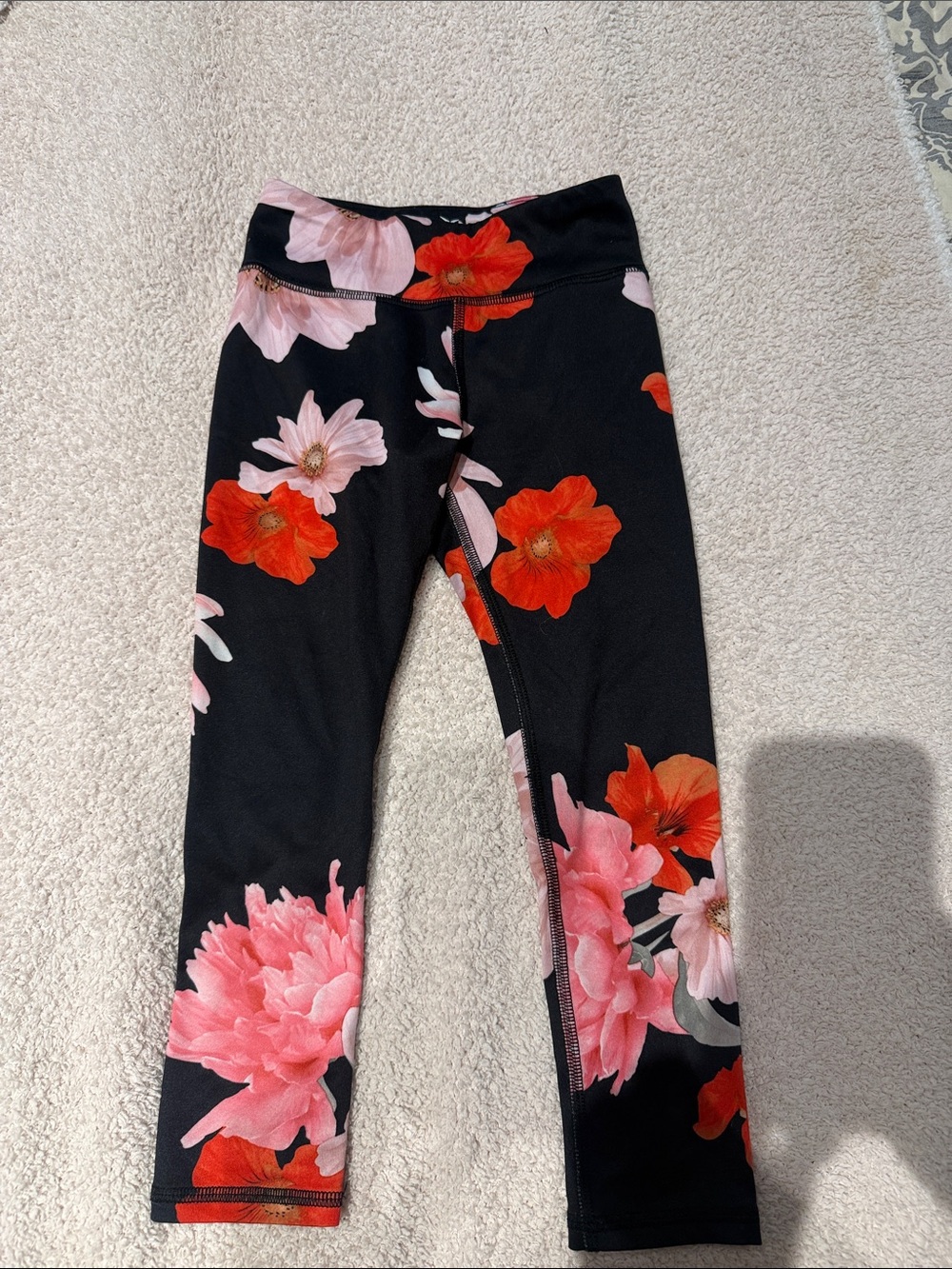 Old Navy Black Leggings with Pink & Red Floral Print